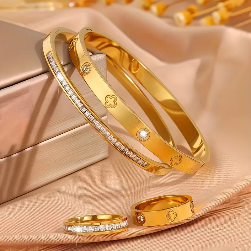Wholesale Vintage Stainless Steel 4 Piece Bracelet and Ring Jewelry Set for Women