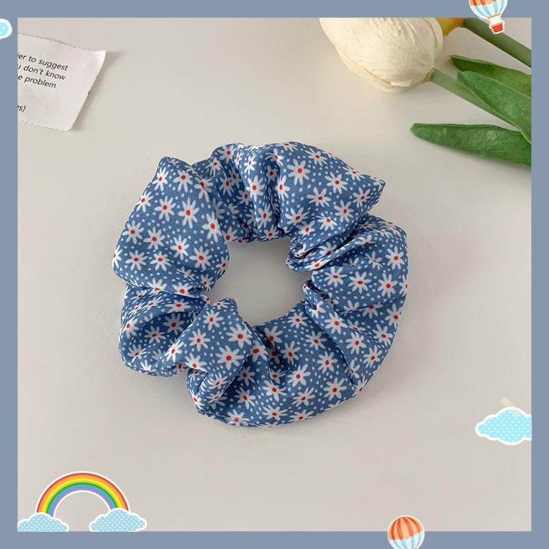 Wholesale Blue Plaid Hair Rope Floral Polka Dot Hair Ring Hair Scrunchies ACC-HS-Weim003
