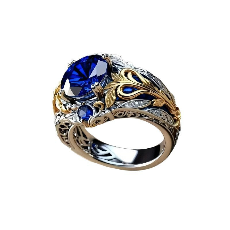 Wholesale Zinc Alloy Electroplated Retro Inlaid Sapphire Ring Jewelry Accessory