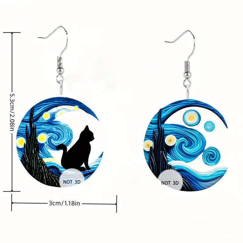 Wholesale Van Gogh Starry Night Pattern 2D Acrylic Asymmetrical Earrings