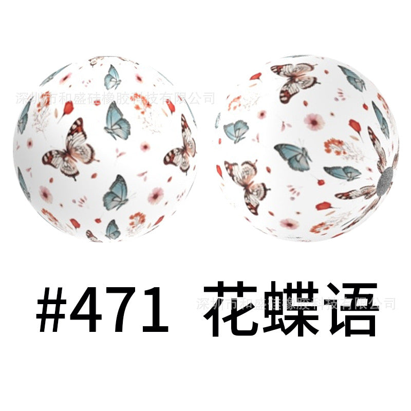 Wholesale 50pcs 15mm Western Style Leopard Skull Color Aztec Printed Silicone Balls Beads ACC-BDS-HeSheng001