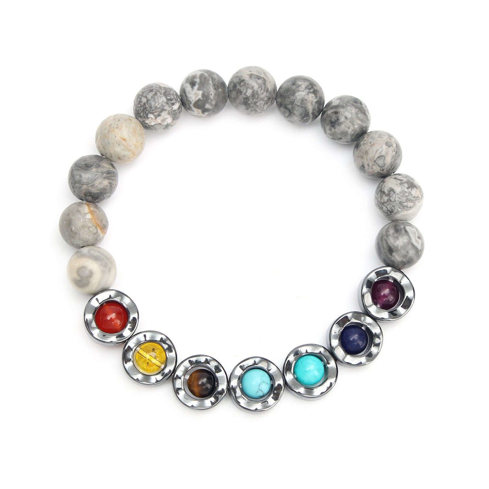 Wholesale black stone wave rotating colorful yoga beads tiger eyes beaded  Bracelet