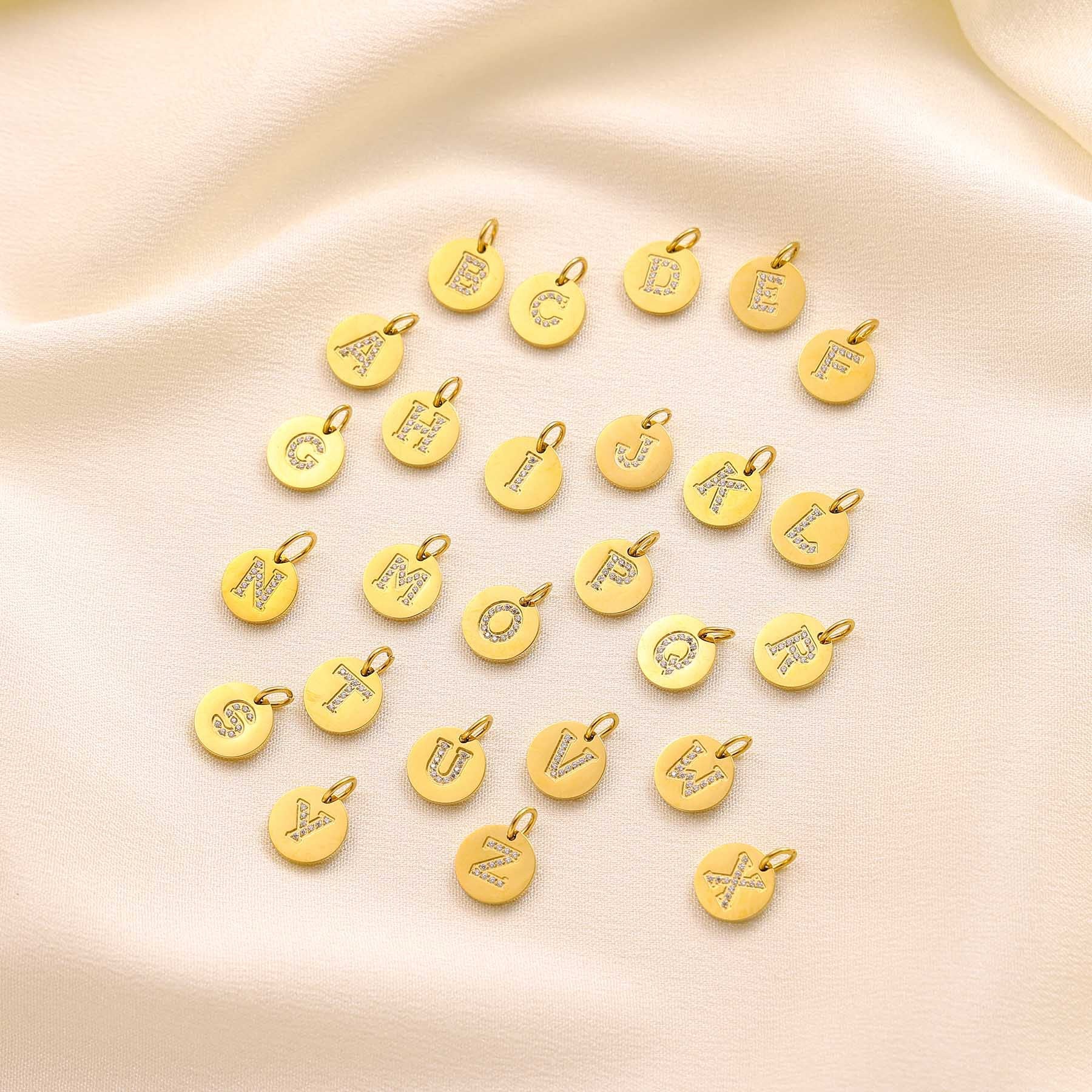 Wholesale  14K Round Brand Diamond Letter  Stainless Steel Pendant