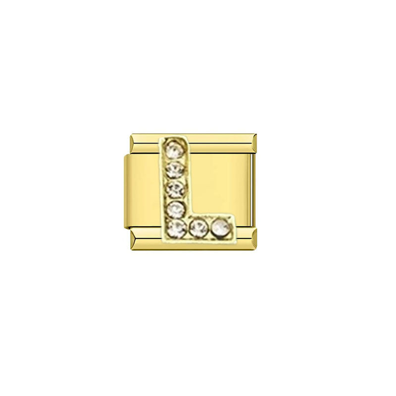 Wholesale Cross-Border Popular Fashion Rhinestone 26-Letter English Alphabet Series Italian Modular DIY Stainless Steel Bracelet Accessories