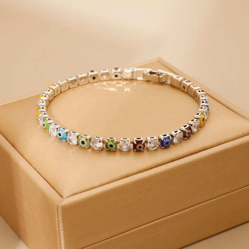 Wholesale Evil Eye Geometric Bracelet with Colorful Zircon,  Copper Plated,  Trendy Jewelry Accessory