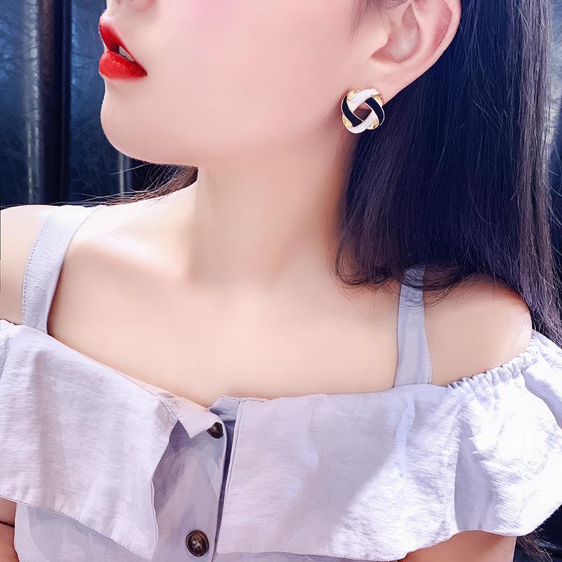 Wholesale S925 Silver Needle Black and White Cross Drip Glaze Earrings ACC-ES-Jiay003