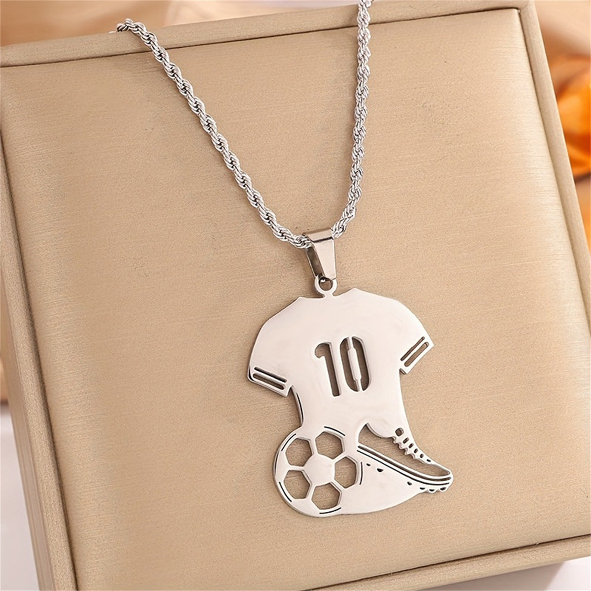 Wholesale Stainless Steel Digital Hollow Football Shoe Pendant Necklace