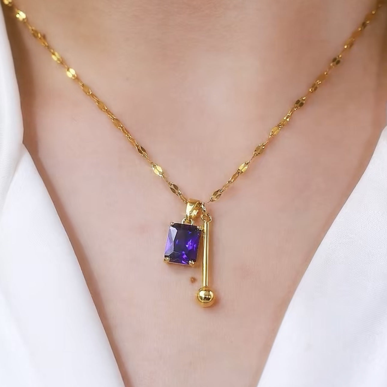 Wholesale amethyst titanium steel necklace