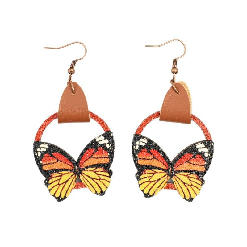 Wholesale Retro geometric circle stitching multi-color bow wooden Bohemian earrings