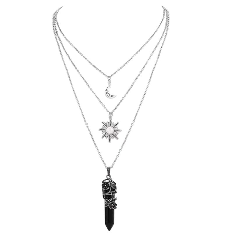 Wholesale Zinc Alloy Gothic Hexagonal Pendant Necklace with Sun Moon Design Boutique Resale  Jewelry Accessory