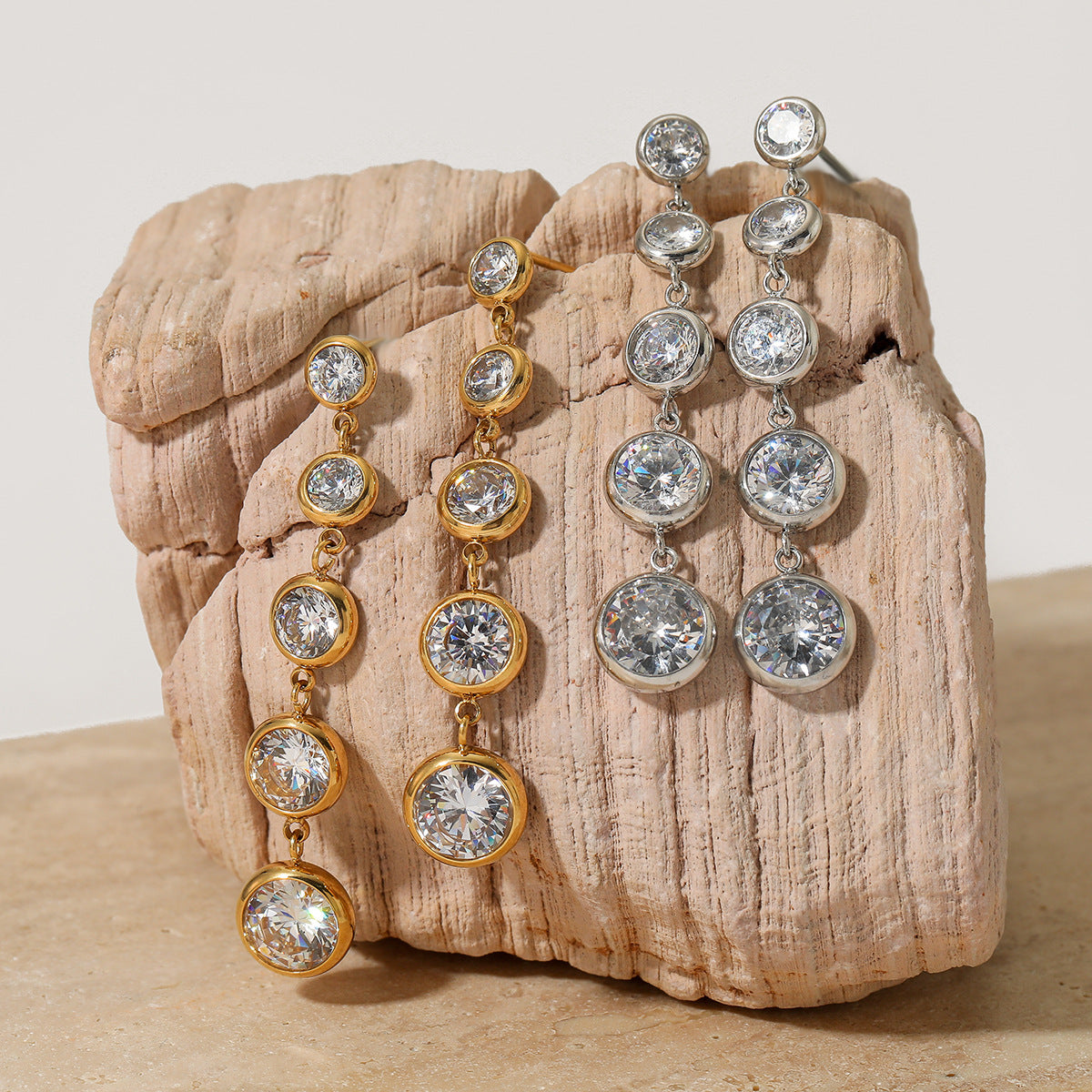 Wholesale Tassel Round Zircon Earrings Stainless Steel Design Simple Style All-match Trendy Earrings