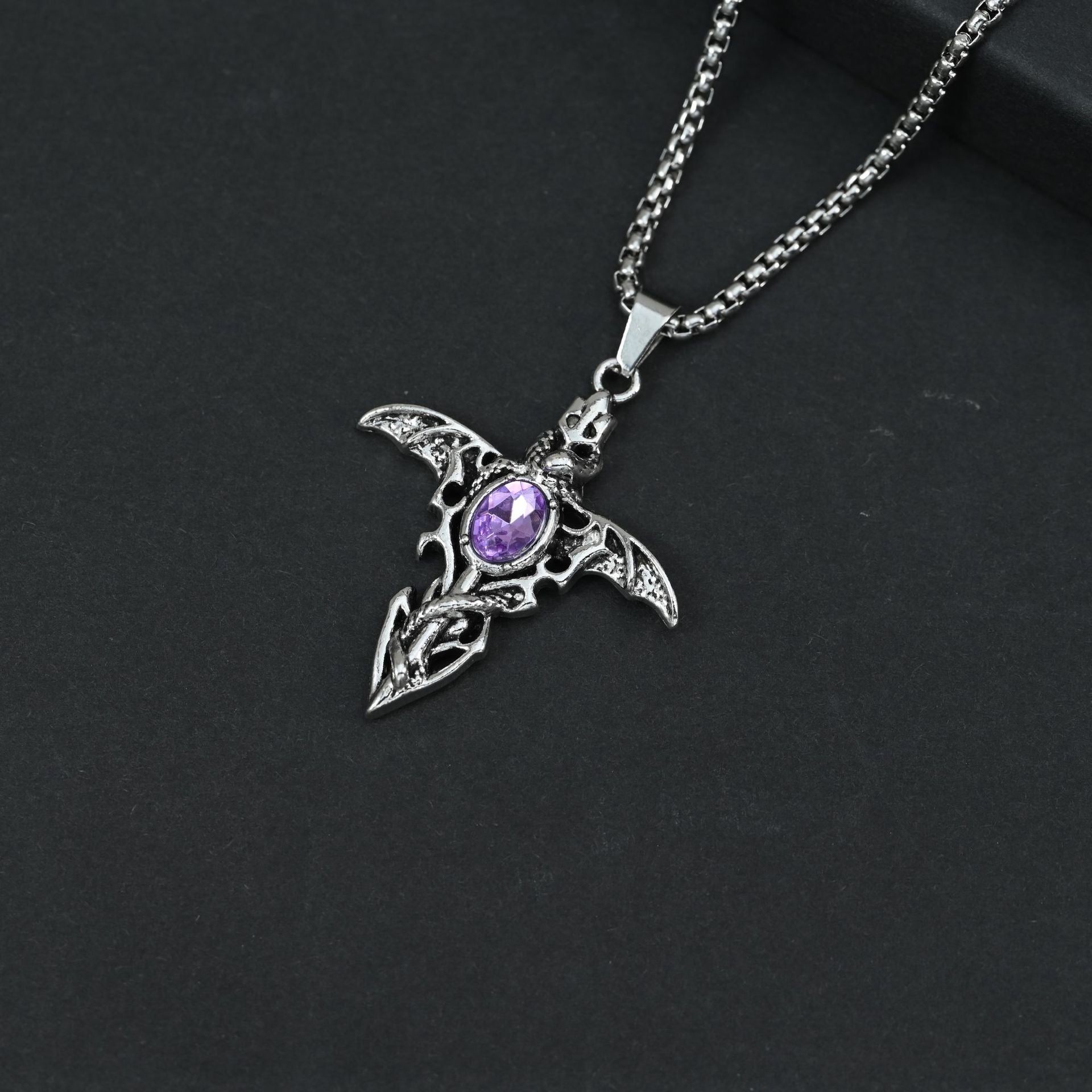 Wholesale Vintage Gothic Demon Sword Angel Wings Pendant Necklace Stylish Zinc Alloy Craft Gift For Women
