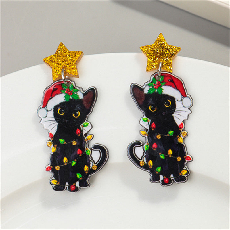 Wholesale Christmas Cat Earrings Acrylic Fashion Accessory Gift for Party Wear Boutique