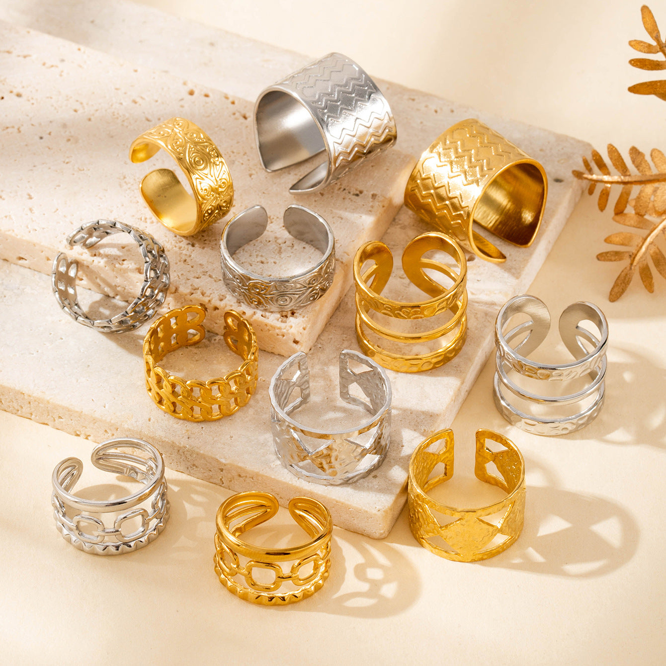 Wholesale Titanium steel exaggerated wide version fashion  light luxury smooth metal line opening adjustable ring