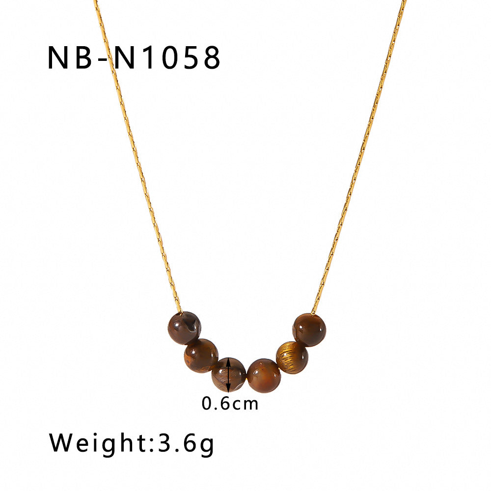 Wholesale  stainless steel 18K gold plated pendant inlaid natural Tiger Eye stone necklace