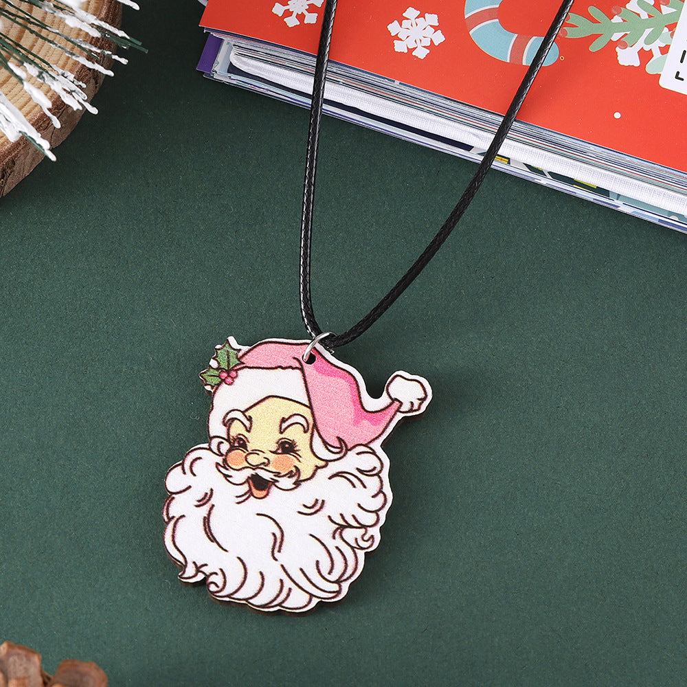 Wholesale Christmas cute bearded  necklace earring set wooden double-sided
