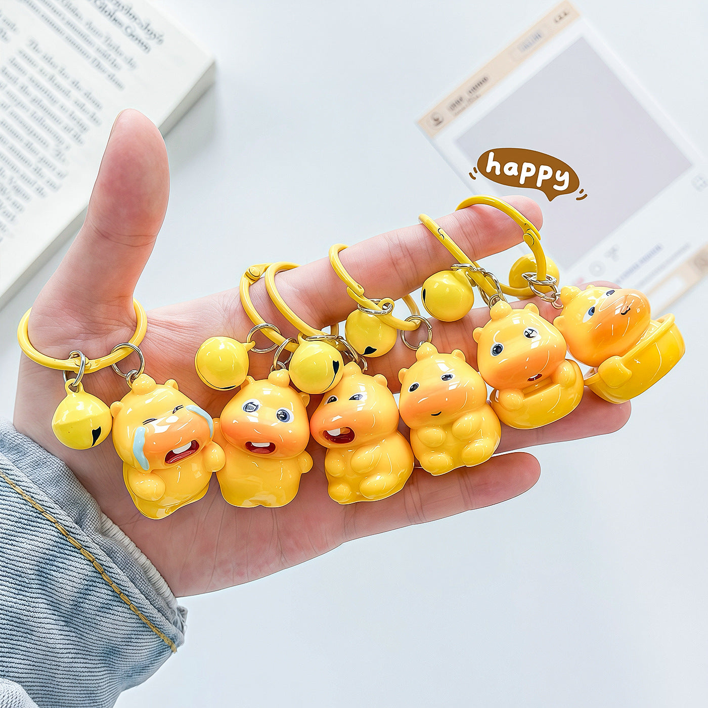 Wholesale Cute 3D Capybara Bell Keychain Plastic Resin Decorative Accessory Gift for Students