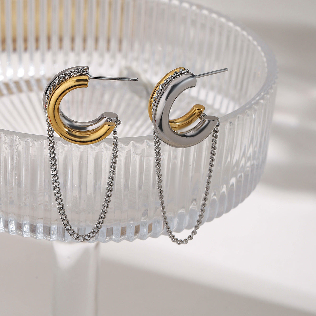 Wholesale 18K gold stainless steel gold and silver color matching tassel line earrings