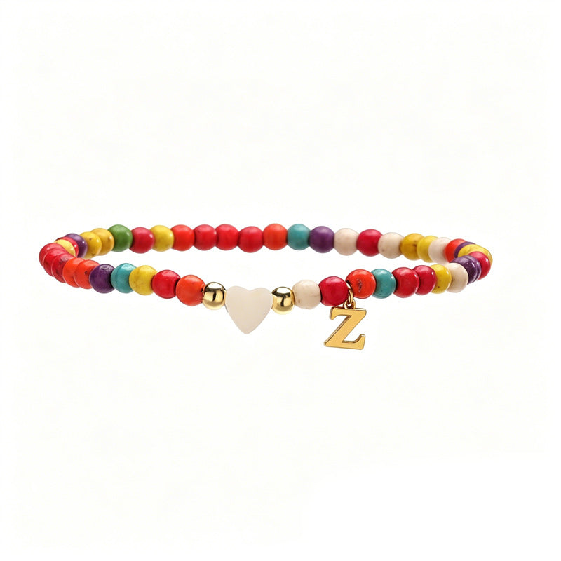 Wholesale Chic 26 Letter Heart Charm Bracelet Turquoise Rice Beads Handmade Women S Jewelry Gift