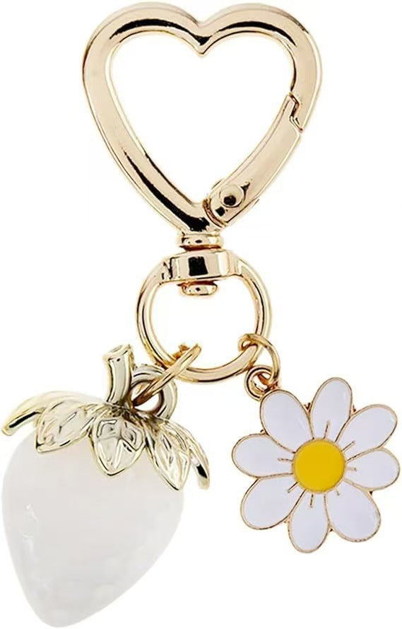Wholesale Cute Strawberry Pearl Bow Bag Charm Keychain Plastic Resin Pendant Boutique Resale Car Key Accessory
