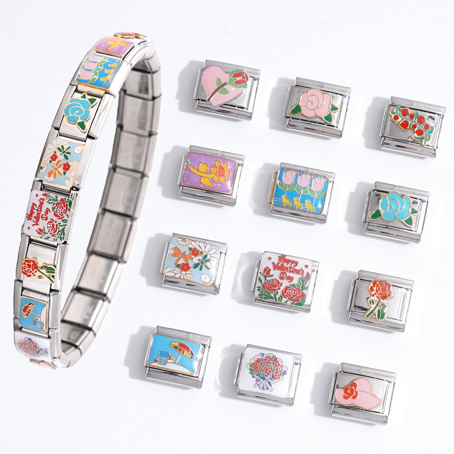 Wholesale Italian Charm Bracelet 9mm DIY Splicing Colored Oil Drop Stainless Steel Composable Bracelet