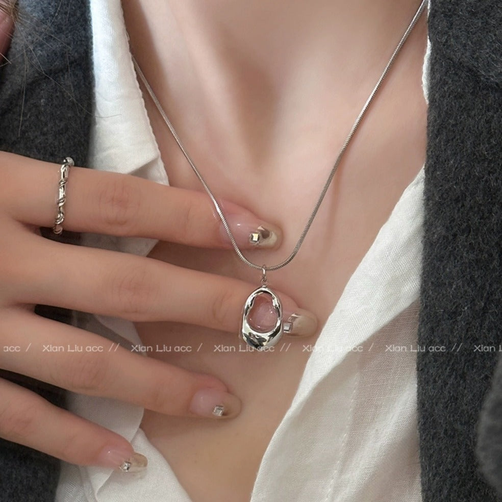 Wholesale Titanium Steel Hollow Water drop metal minimalist necklace