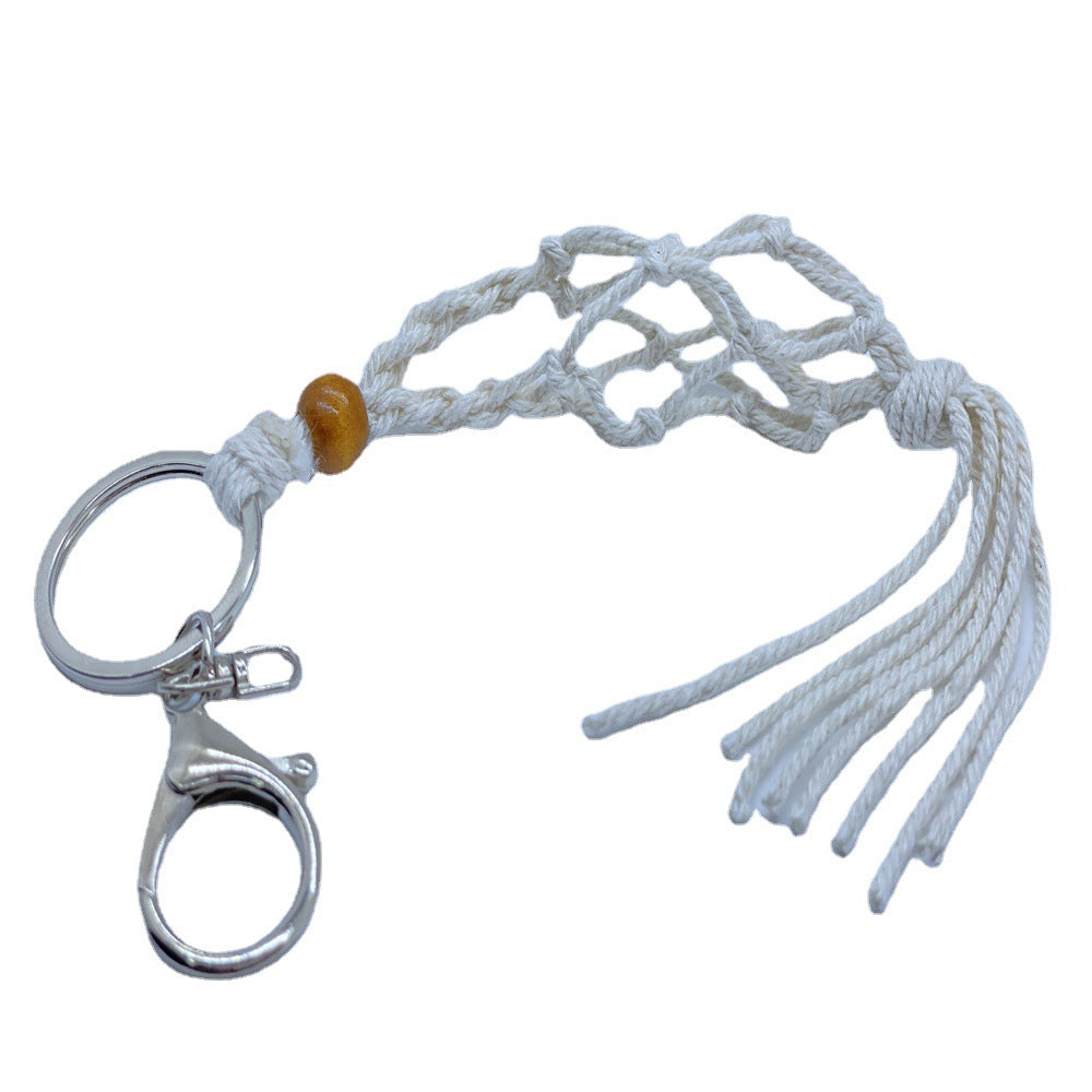 Wholesale Crystal Raw Stone Woven Mesh Pocket Keychain Natural Stone ACC-KC-Nius001