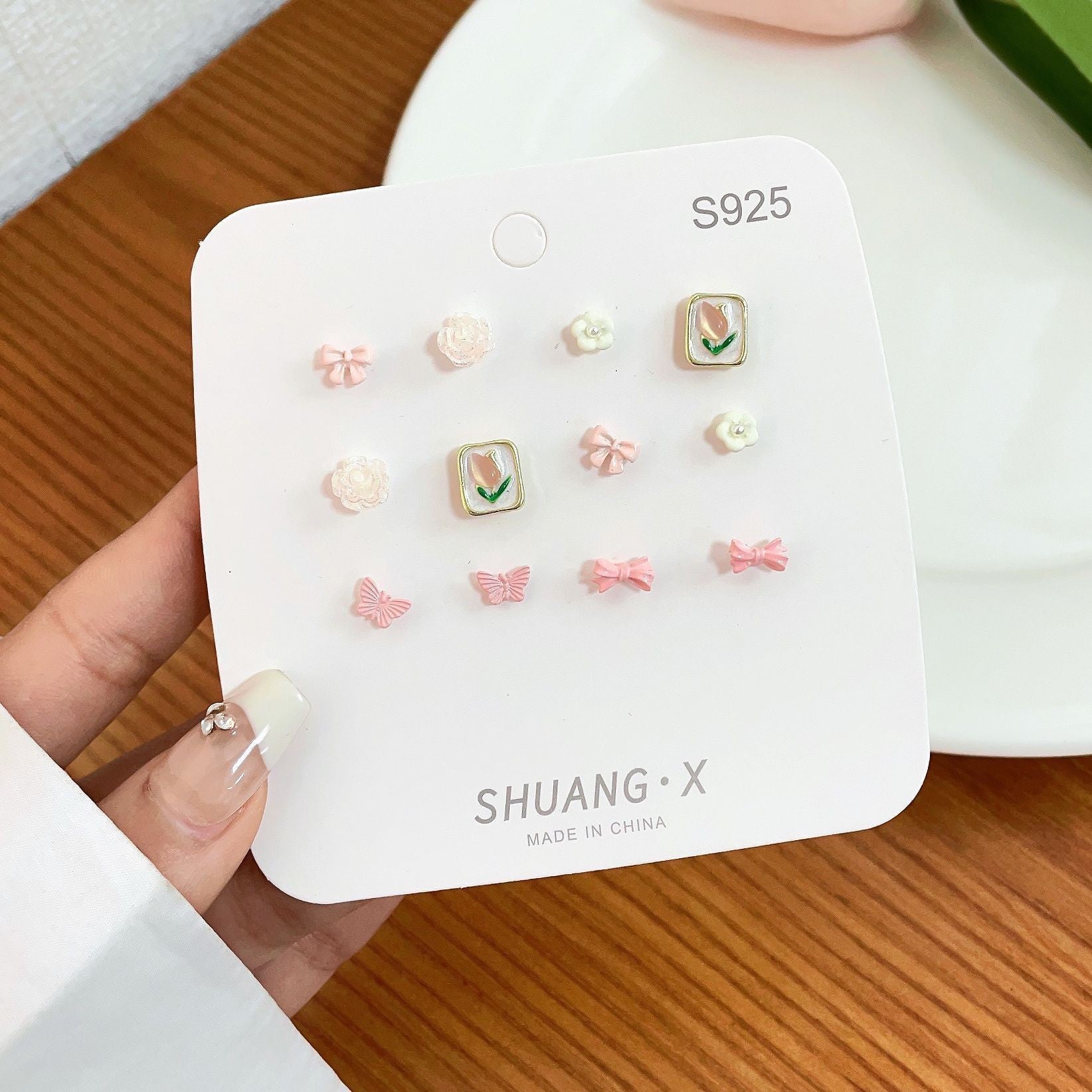 Wholesale Sweet and fresh silver needle small floral and fruit earrings