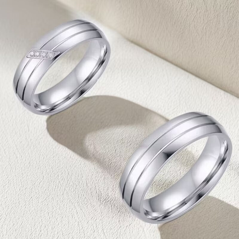 Wholesale stainless steel couple ring simple two-color  couple diamond ring