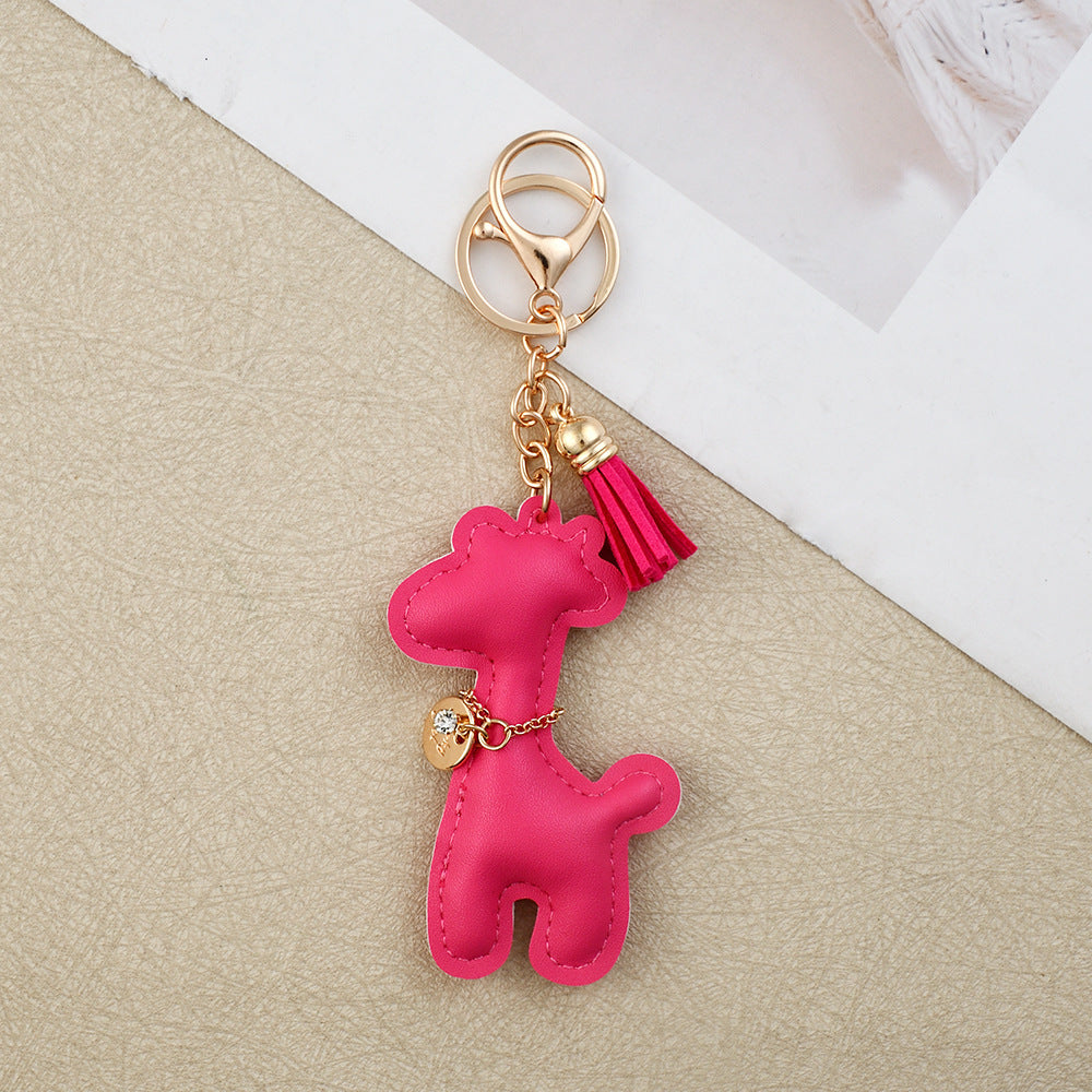 Wholesale Giraffe PU Leather Keychain Cute Fashion Bag Charm Car Key Accessory Gift Boutique