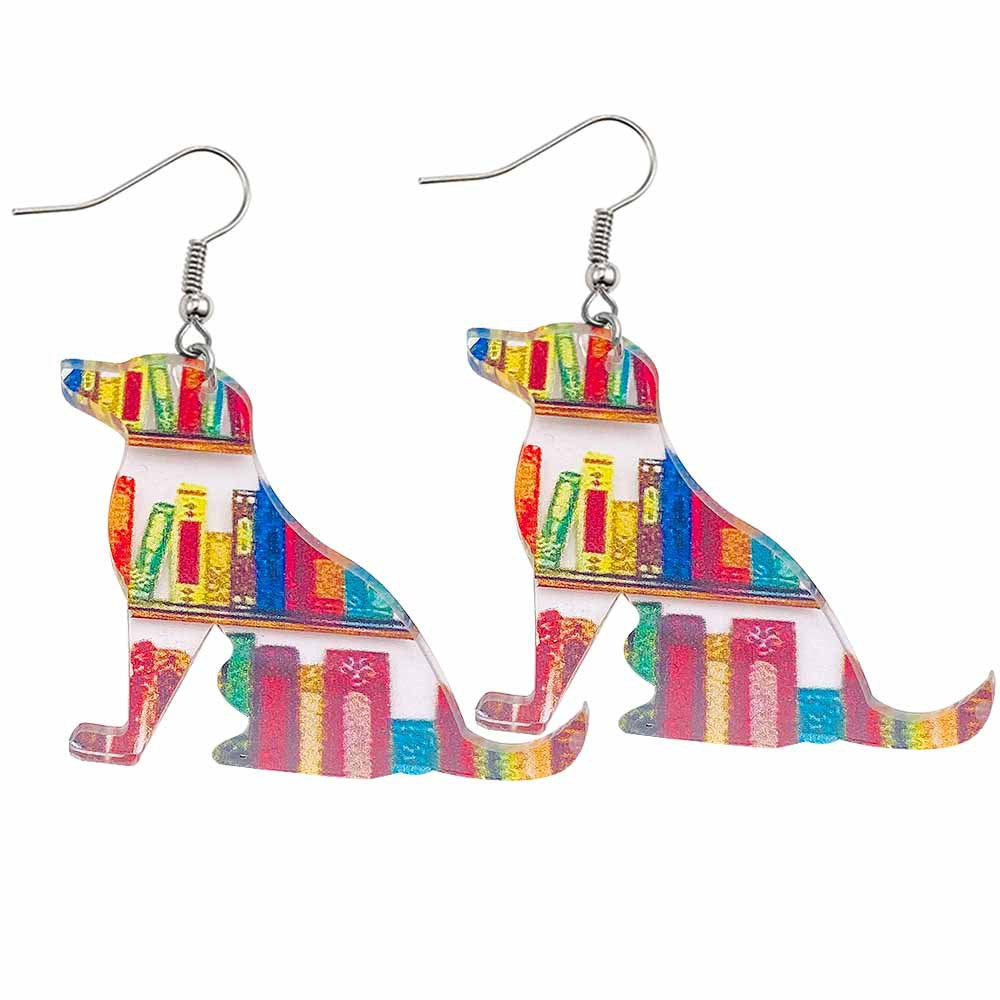 Wholesale Teacher' s Day Leopard Print Pencil Ruler Acrylic Earrings