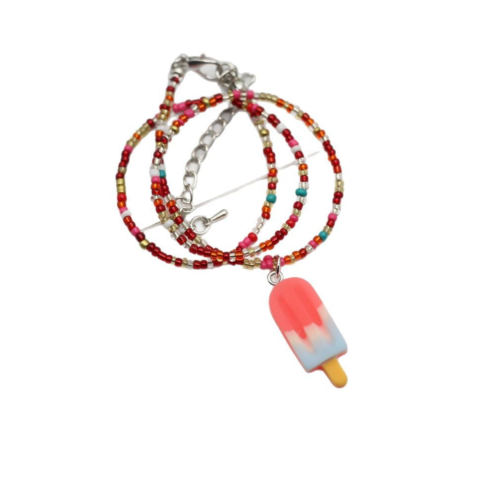 Wholesale Colorful Beaded Resin Ice Cream Pendant Necklace