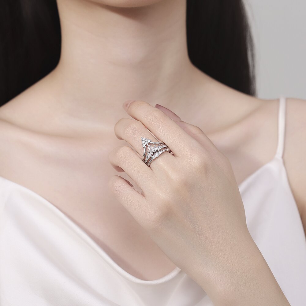 Wholesale Crown Multi-layer Micro-inlaid Zirconia Exaggerated Open Ring