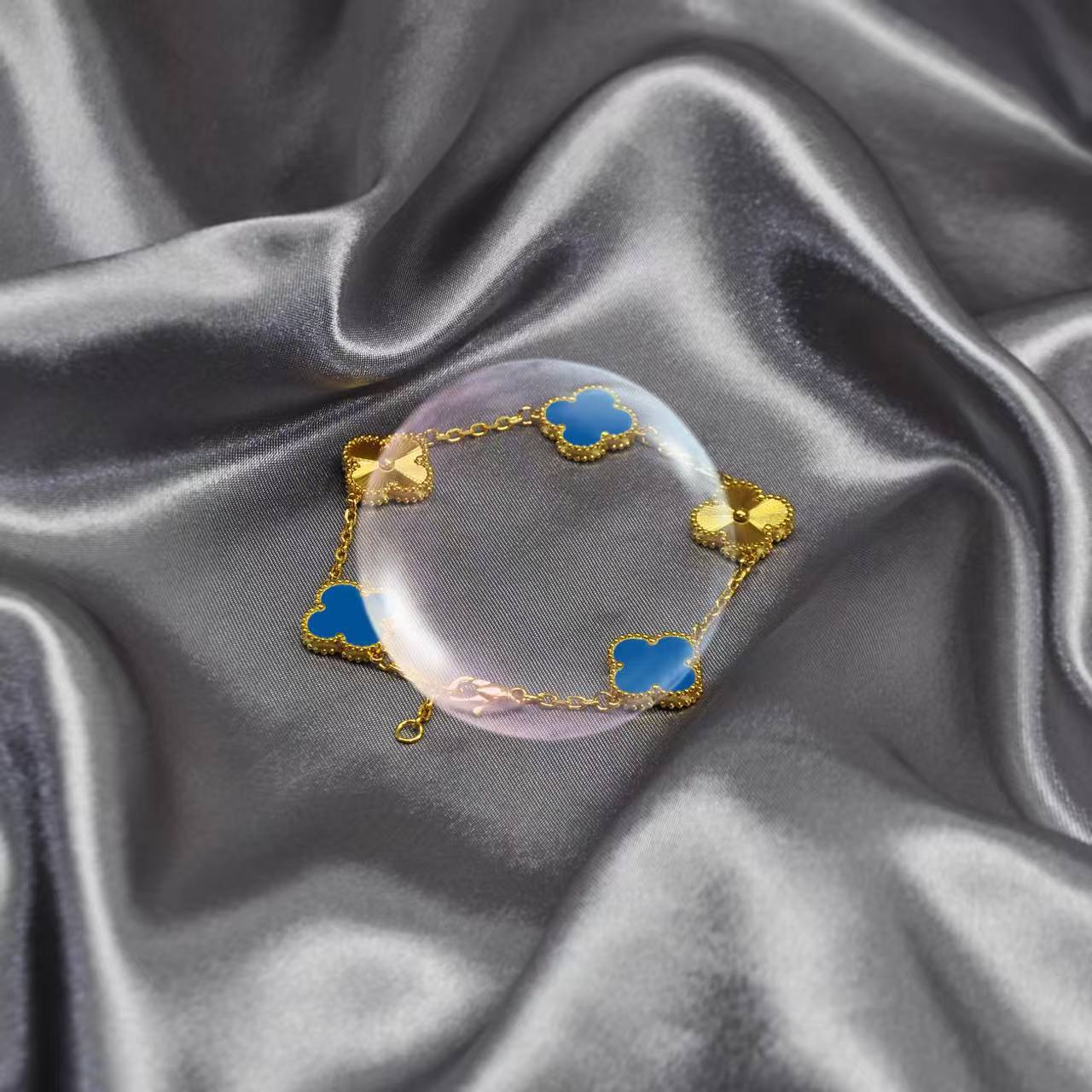 Wholesale Chic Four-Leaf Clover Stainless Steel Bracelet Real Gold Plated Everyday Jewelry Accessory Gift