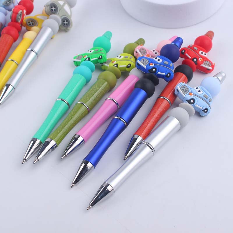 Wholesale  creative handmade cartoon car silicone color plastic beaded pen
