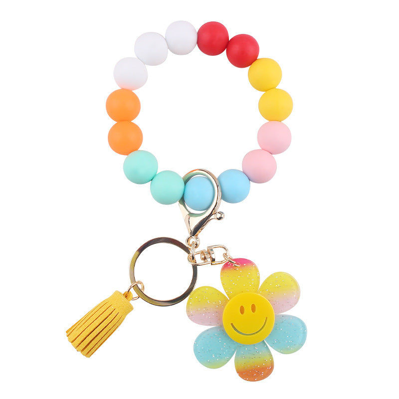 Wholesale Creative DIY Acrylic Smiley Sunflowerl Silicone Bead Bracelet Keychains