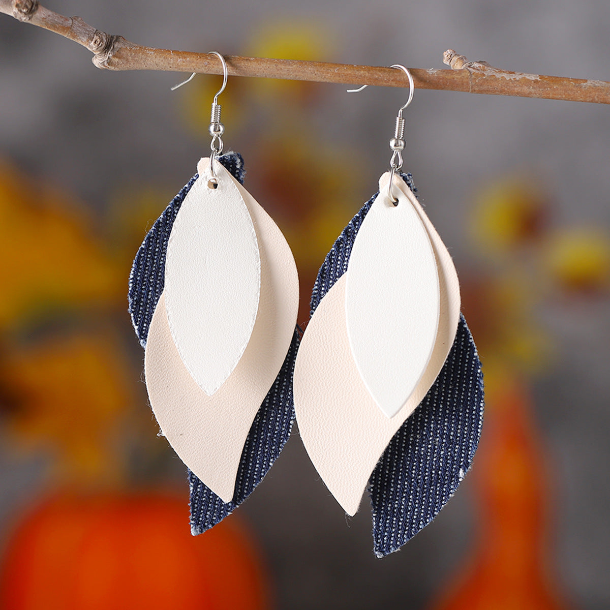 Wholesale  Bohemian Three-layer Water Drop Diamond Leather PU Leopard Pendant Earrings