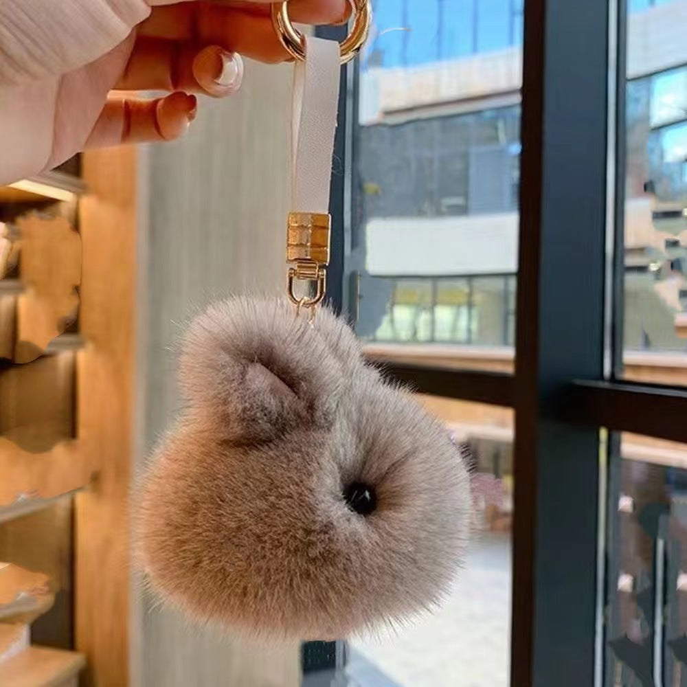 Wholesale cute little tennis ball rex rabbit fur keychain