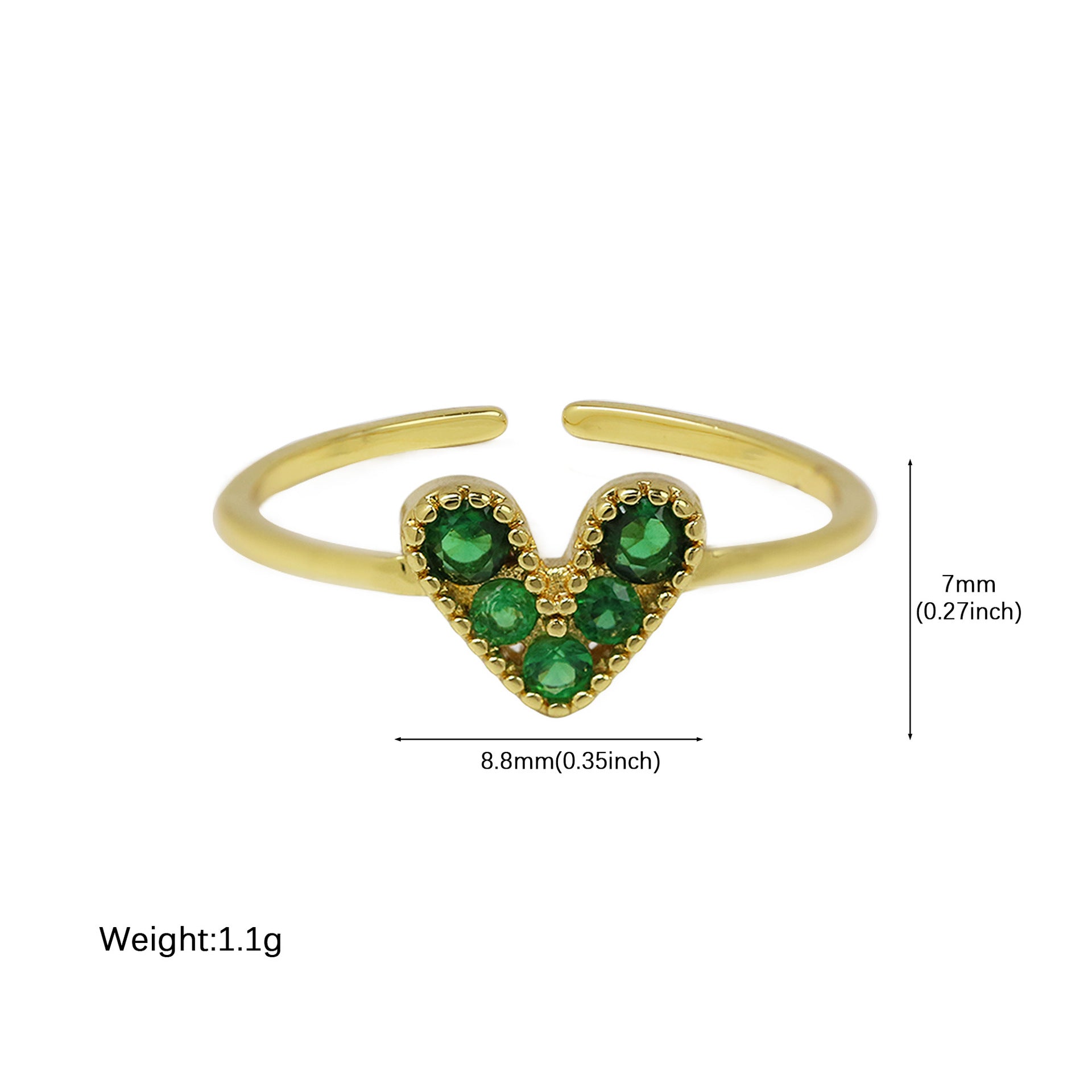 Wholesale  Popular Brass 18K Gold-Plated Real Gold Color Zirconium Heart-Shaped Open Women's Ring