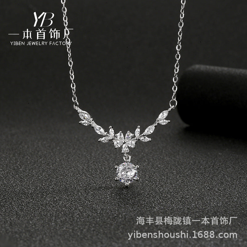 Wholesale Floral Wheat Ear Design Titanium Steel Necklace Electroplated Jewelry Accessory for Women