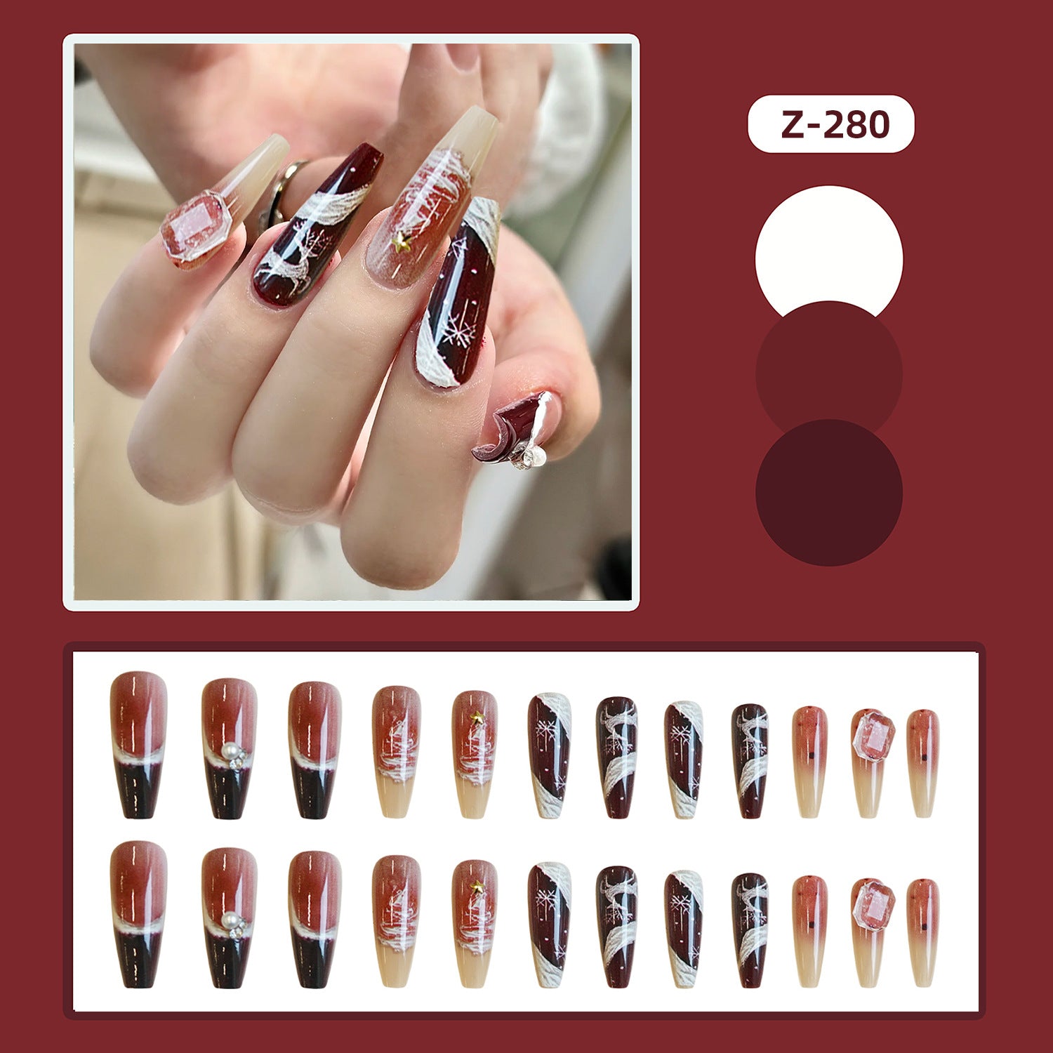 Wholesale 24 Pieces/ box Christmas Red Nails Kits Nail Stickers