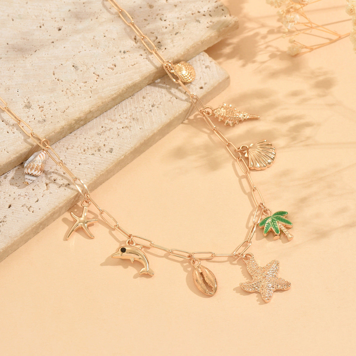 Wholesale Ocean Style Shell Conch Dolphin Multi-Pendant Necklace