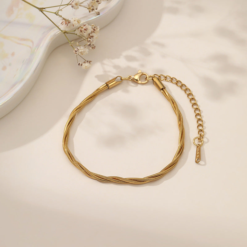 Wholesale Minimalist Gold-Plated Woven Titanium Steel Chain Bracelet,  Fashion Jewelry Accessory for Gift or Boutique Resale