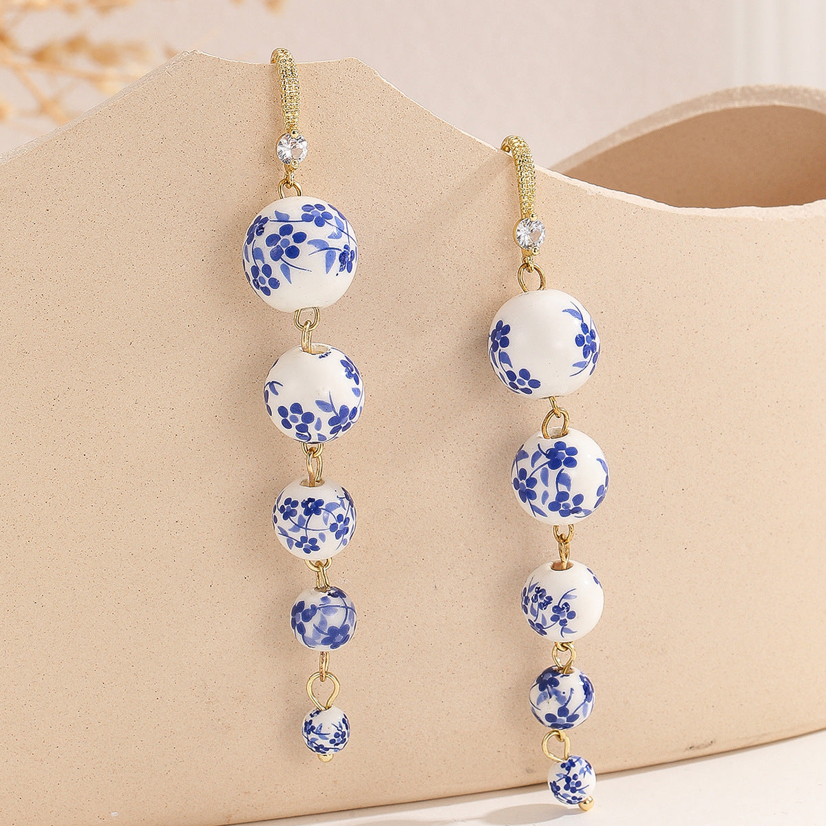 Wholesale Cup and Plate Shaped Ceramic Blue and White Porcelain Earrings