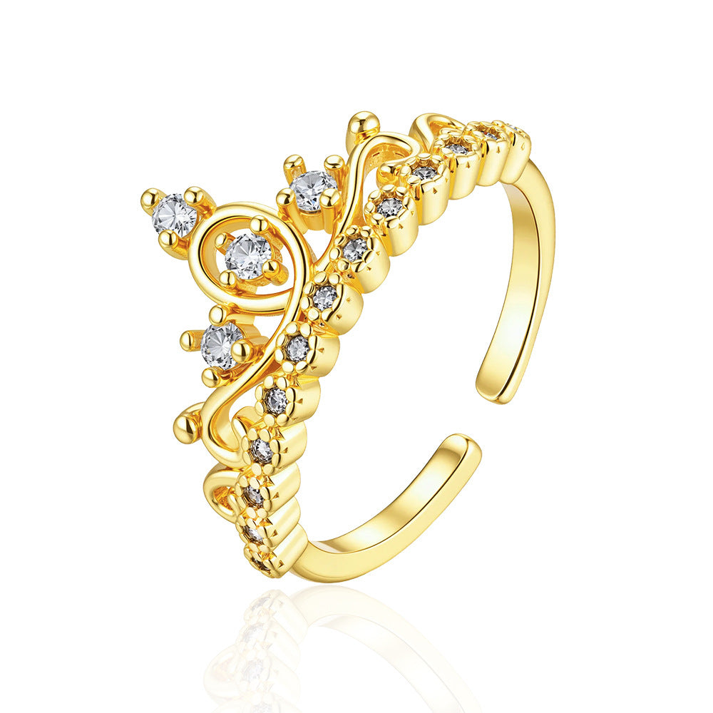 Wholesale Stylish Gold Crown Ring For Women With Zircon Stones Elegant Fashion Jewelry Accessory Boutique Resale Gift