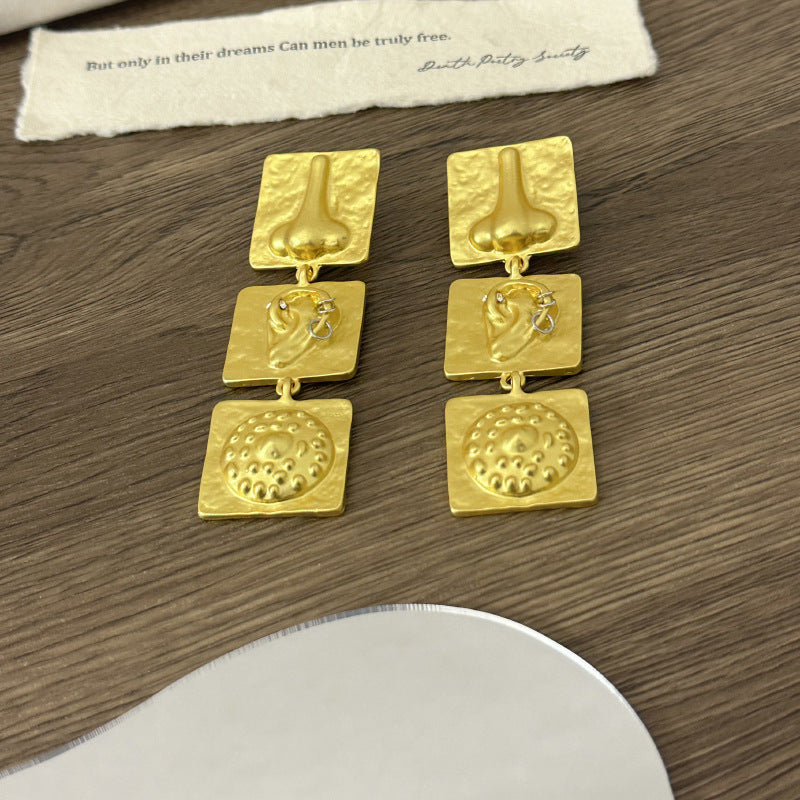 Wholesale  Embossed Nose Ear Square Stitching Earrings