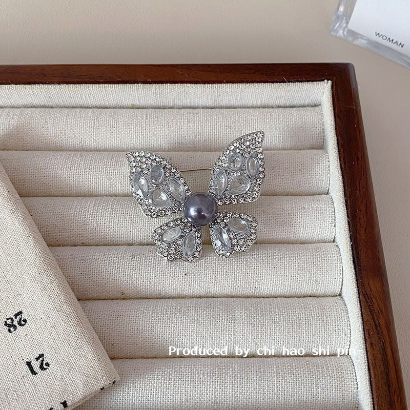 Wholesale Light Luxury Grey Butterfly Brooch