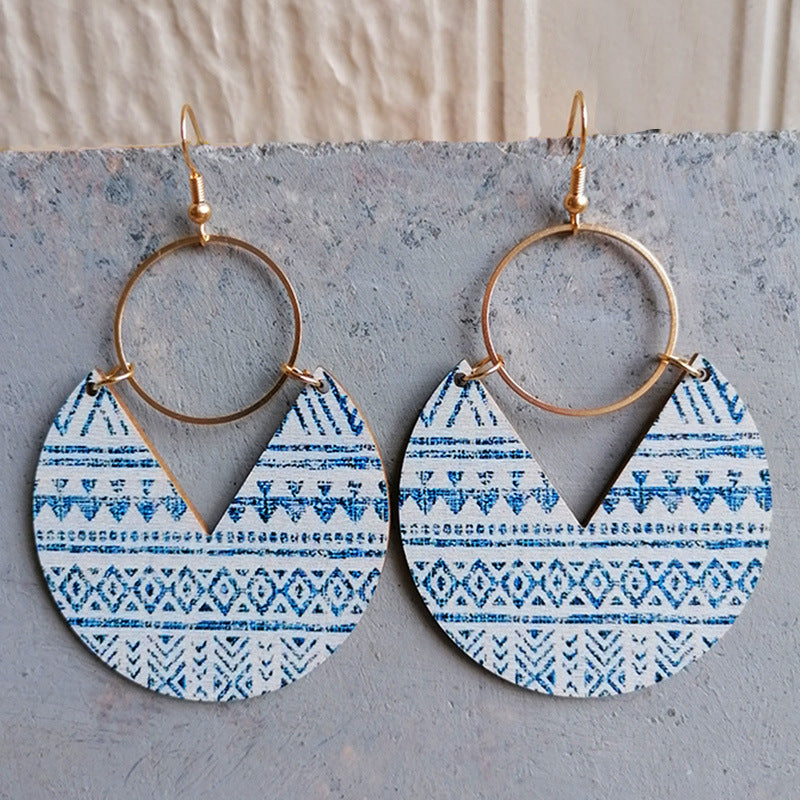 Wholesale  Blue Dye Printed Earrings Bohemian Earrings