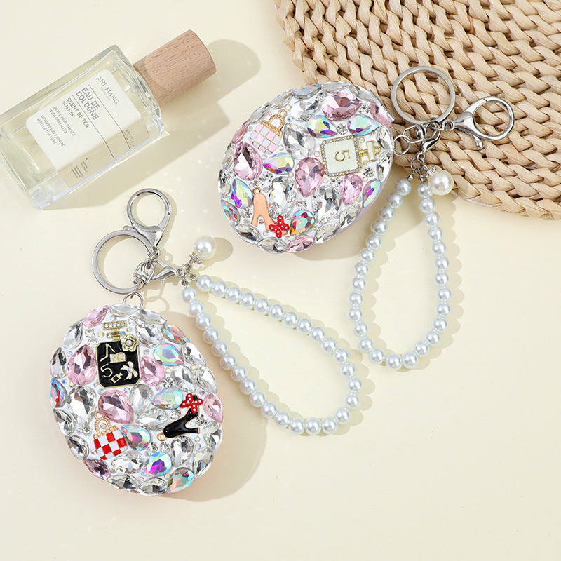 Wholesale Clay Rhinestone Glass Portable Oval Mini Mirror Keychain ACC-KC-ZhiYa024