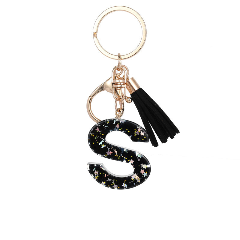 Wholesale  black resin keychain 26 English letter pendant keychain